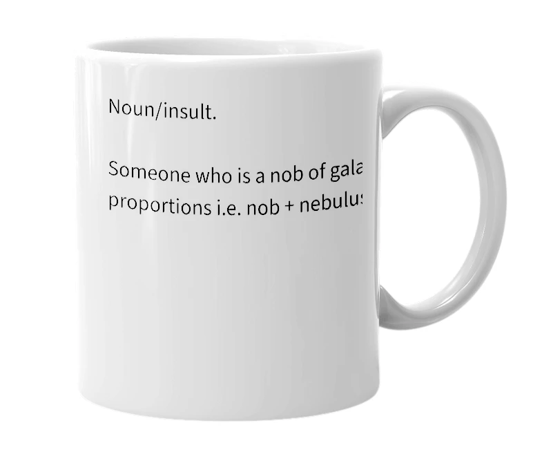 White mug with the definition of 'nobulus'