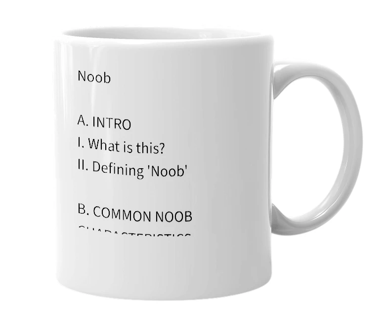 White mug with the definition of 'noob'