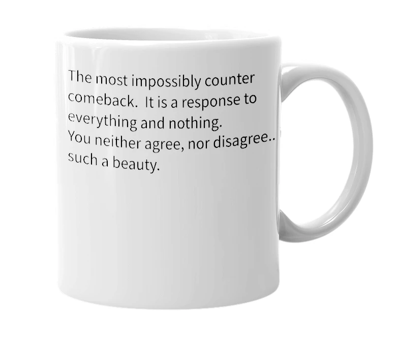 White mug with the definition of 'occasionally'