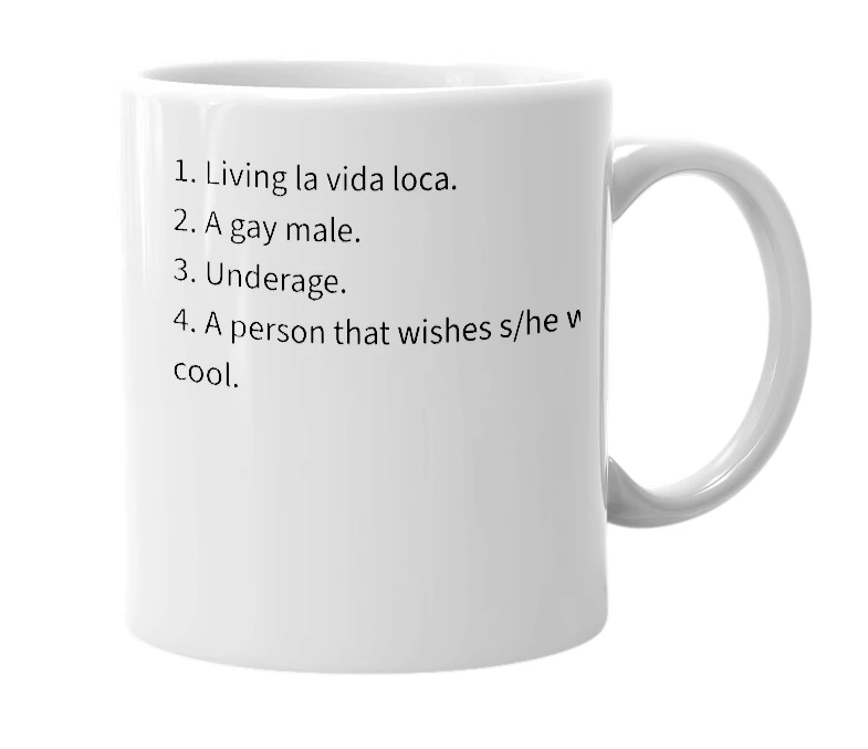 White mug with the definition of 'okara'