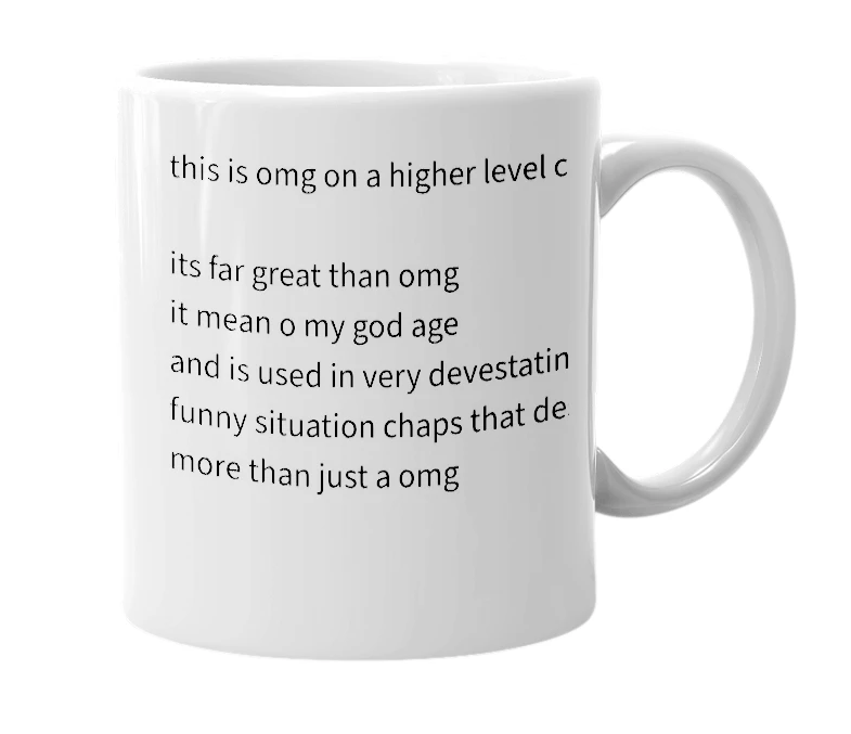 White mug with the definition of 'omgage'