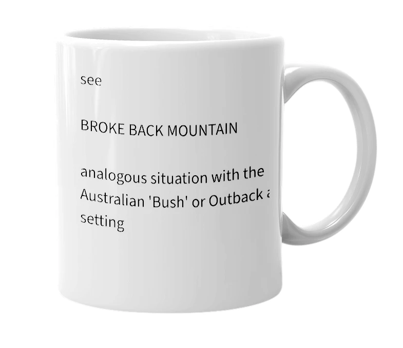 White mug with the definition of 'outback mountain'