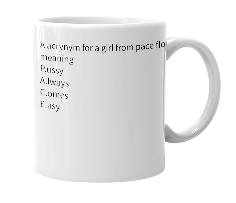 White mug with the definition of 'pace'