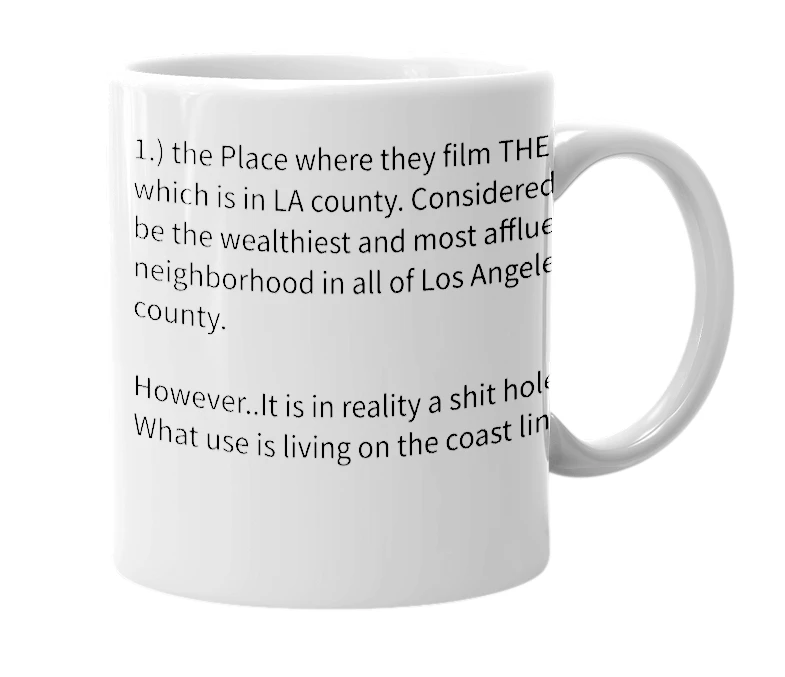 White mug with the definition of 'palos verdes'