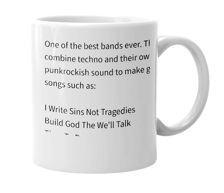 White mug with the definition of 'panic! at the disco'