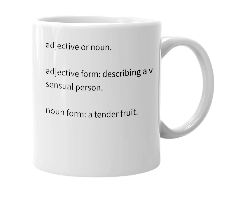 White mug with the definition of 'papaya'