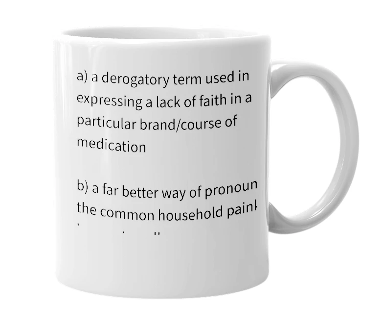 White mug with the definition of 'paracetalol'