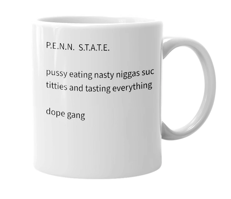 White mug with the definition of 'penn state'