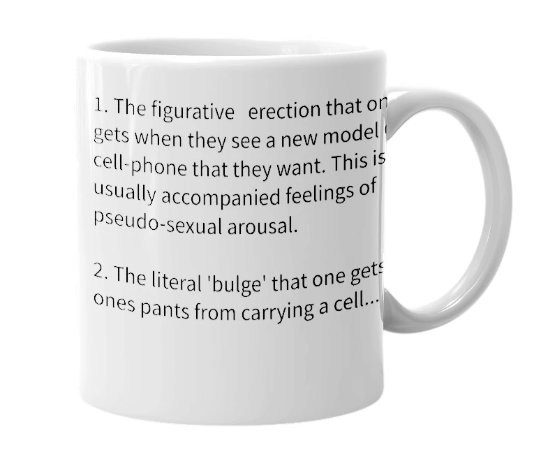 White mug with the definition of 'phone-boner'