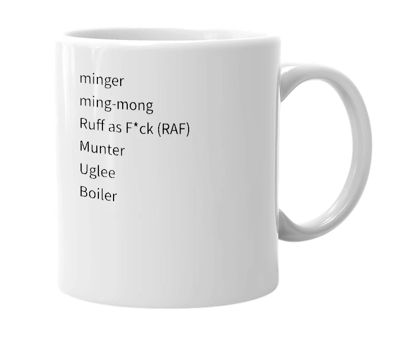 White mug with the definition of 'pit monster'