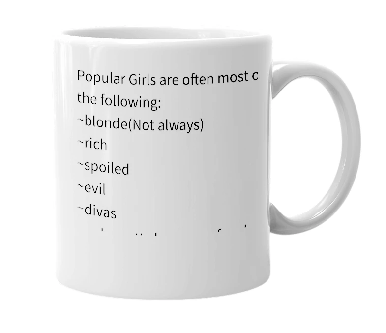 White mug with the definition of 'popular girls'