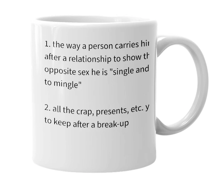 White mug with the definition of 'post-relationship swag'