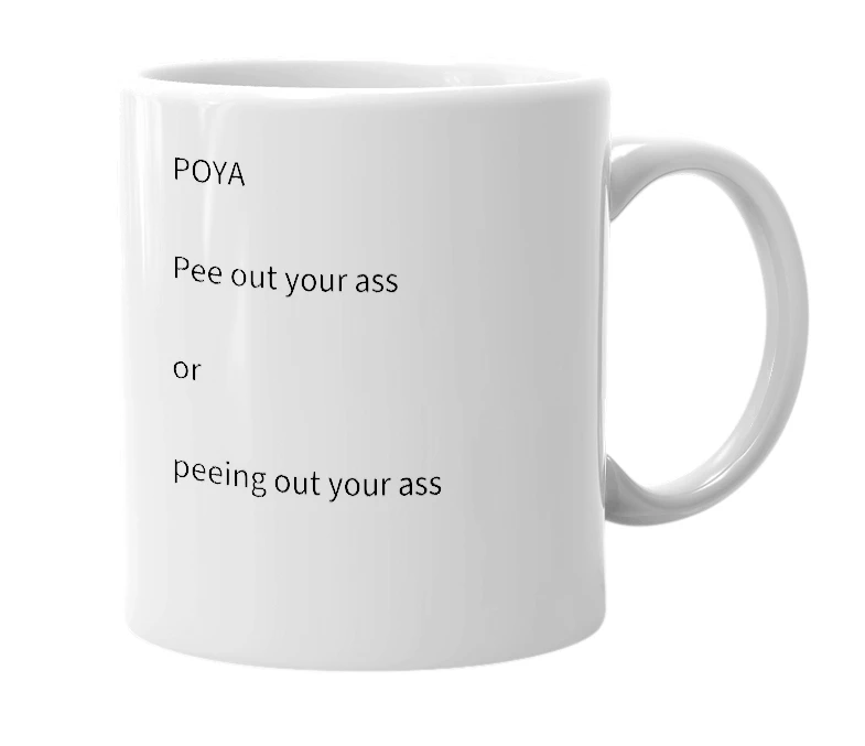 White mug with the definition of 'poya'