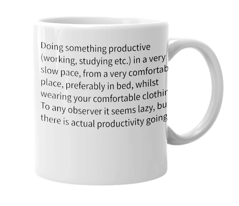 White mug with the definition of 'productivelazy'