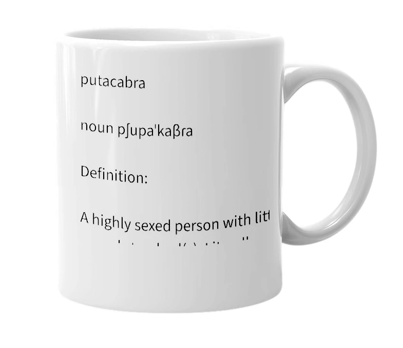 White mug with the definition of 'putacabra'