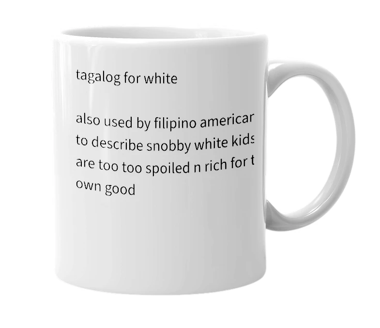 White mug with the definition of 'puti'