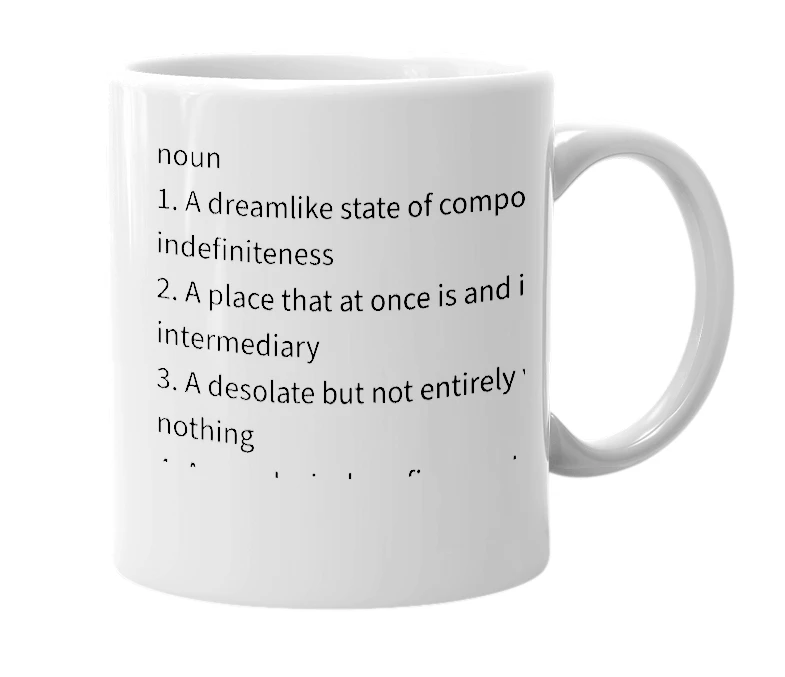 White mug with the definition of 'quasilimbo'