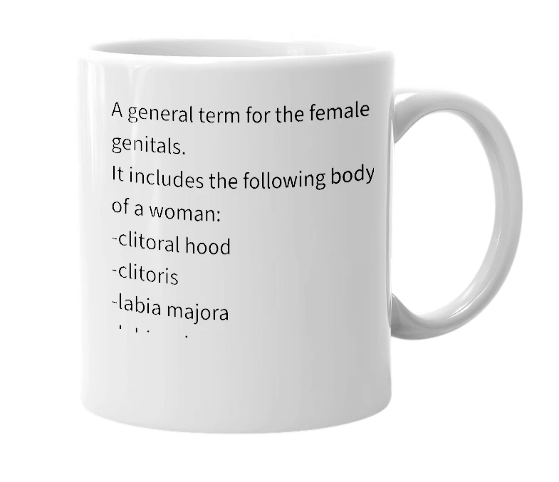 White mug with the definition of 'queecha'