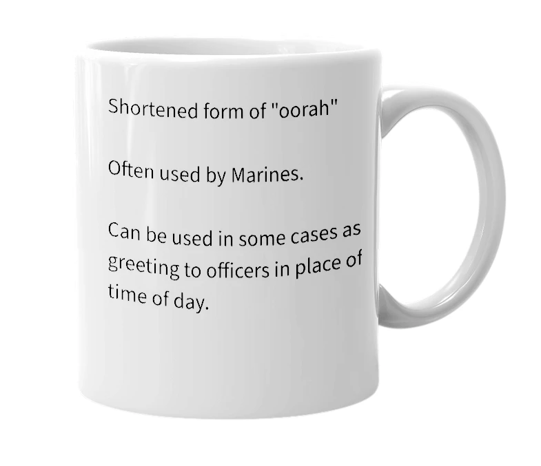 White mug with the definition of 'rah'