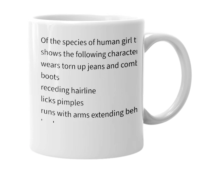 White mug with the definition of 'raptor girl'