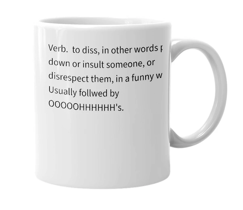 White mug with the definition of 'rearsh'