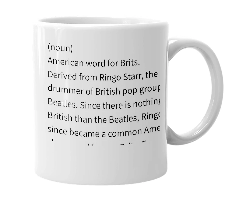 White mug with the definition of 'ringo'