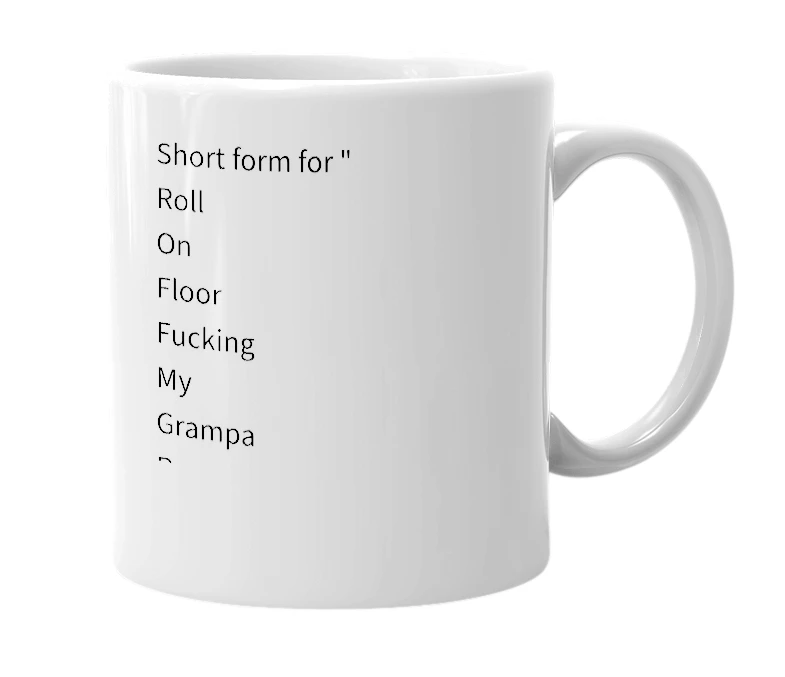 White mug with the definition of 'roffmgruta'
