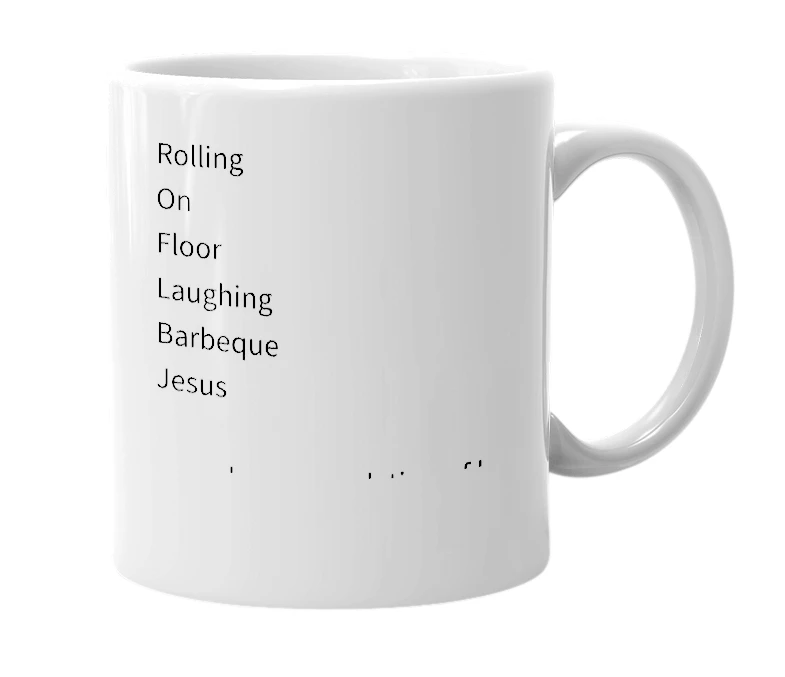 White mug with the definition of 'roflbbqjesus'