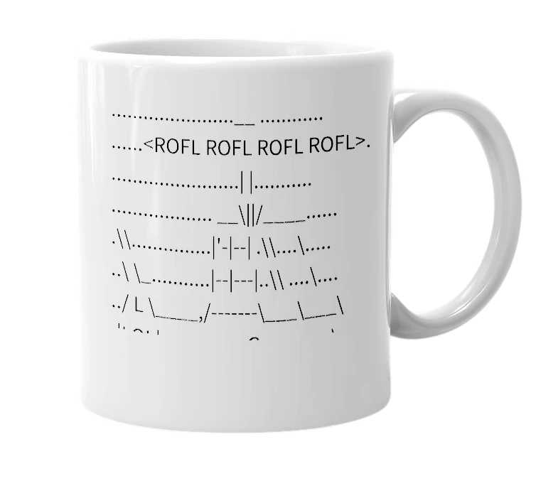 White mug with the definition of 'roflcopter'