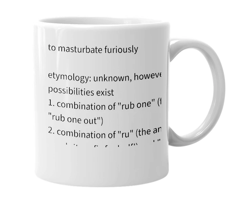White mug with the definition of 'rubone'