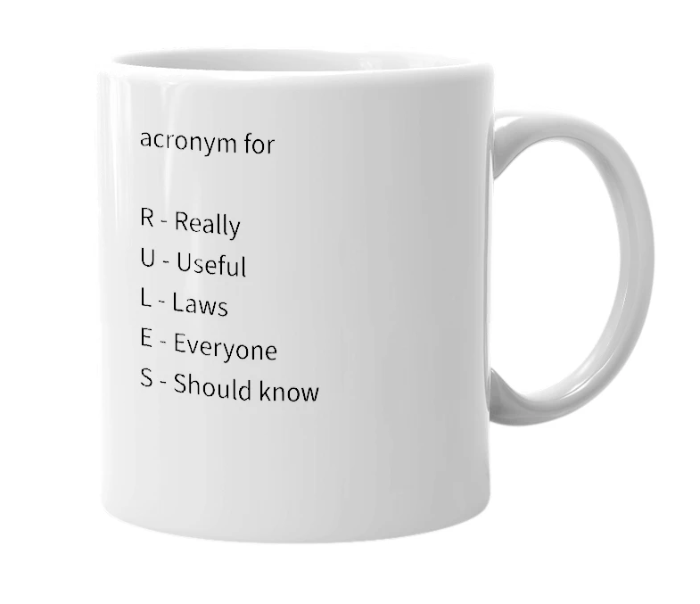 White mug with the definition of 'rules'