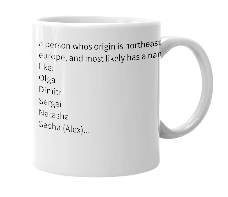 White mug with the definition of 'russian'