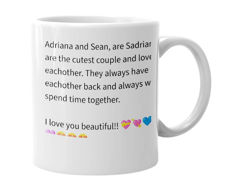 White mug with the definition of 'sadriana'