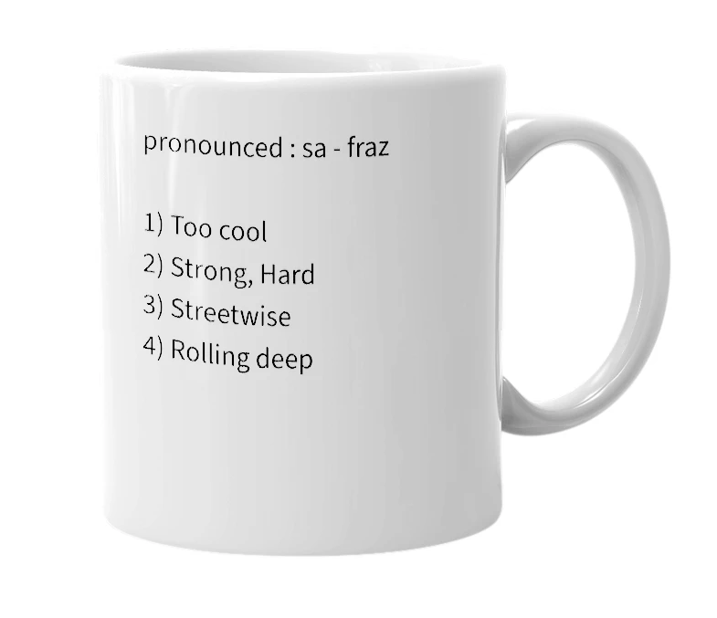 White mug with the definition of 'sarfraz'