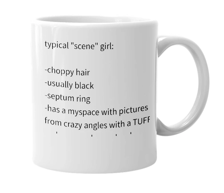 White mug with the definition of 'scene'