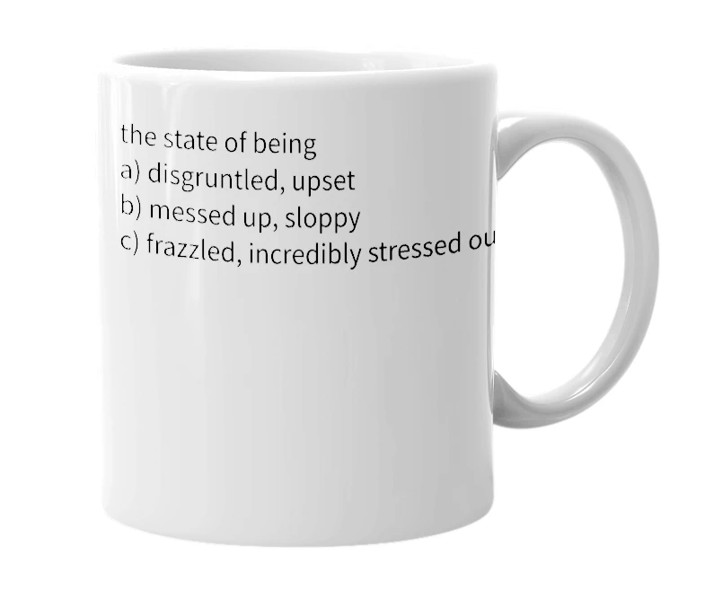 White mug with the definition of 'scragged'