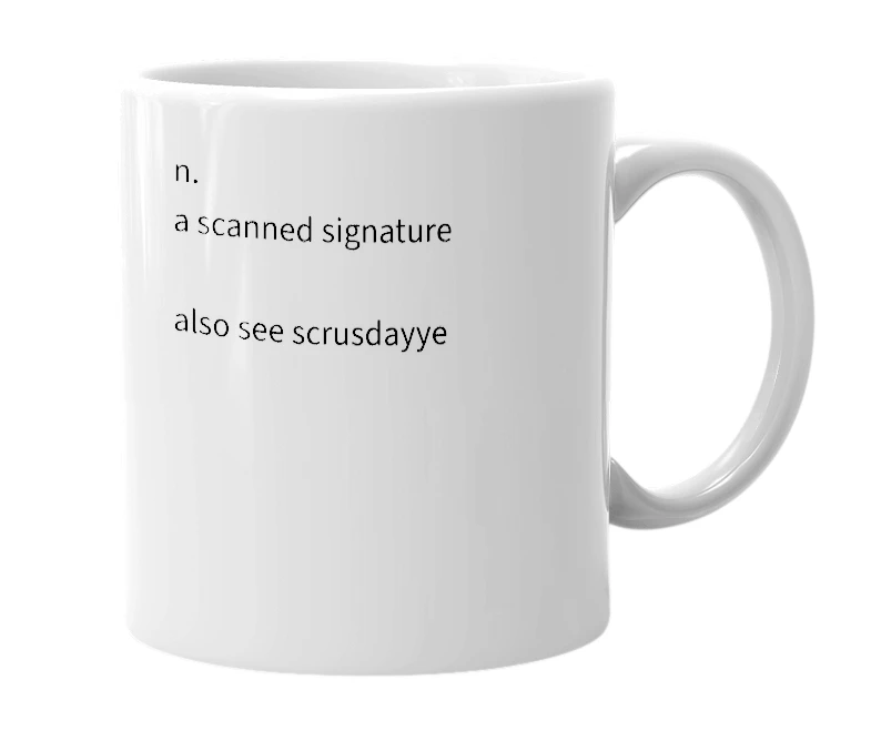 White mug with the definition of 'scuroski'