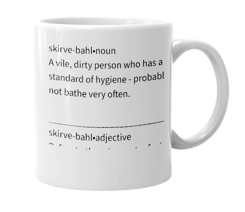 White mug with the definition of 'scurveball'