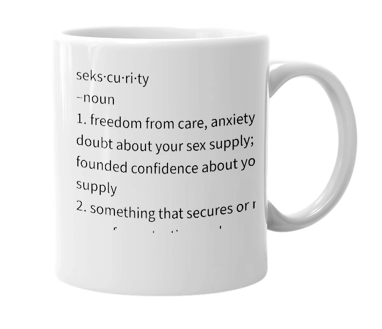 White mug with the definition of 'sexcurity'