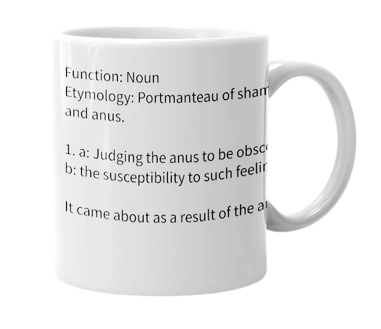 White mug with the definition of 'shanus'