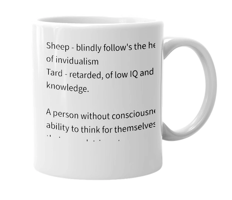 White mug with the definition of 'sheeptard'