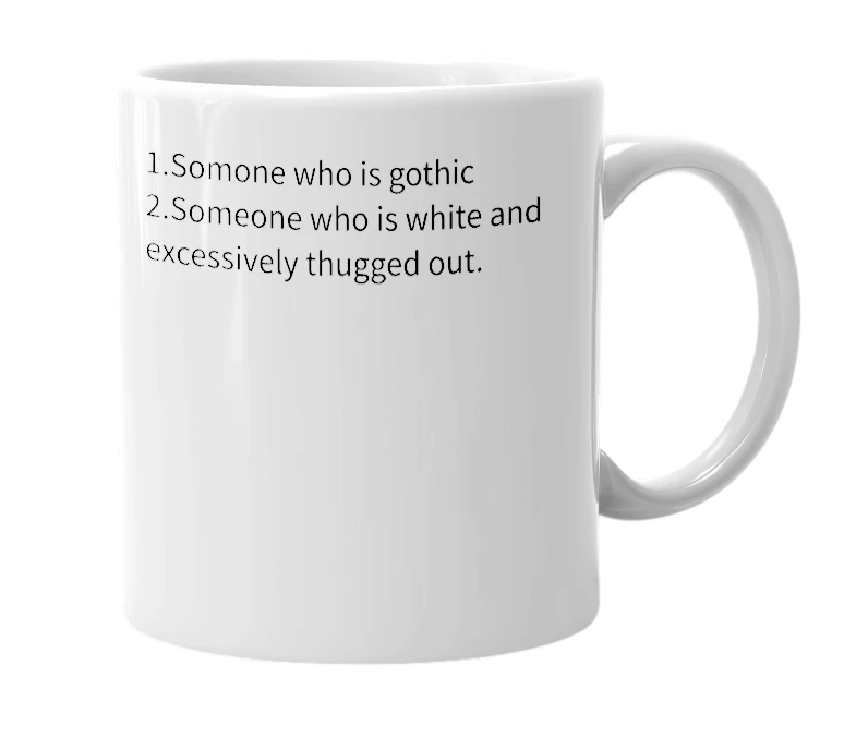 White mug with the definition of 'shit eater'