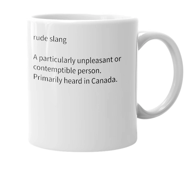 White mug with the definition of 'shithawk'