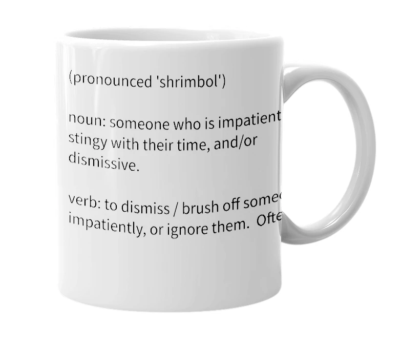 White mug with the definition of 'shrymbol'
