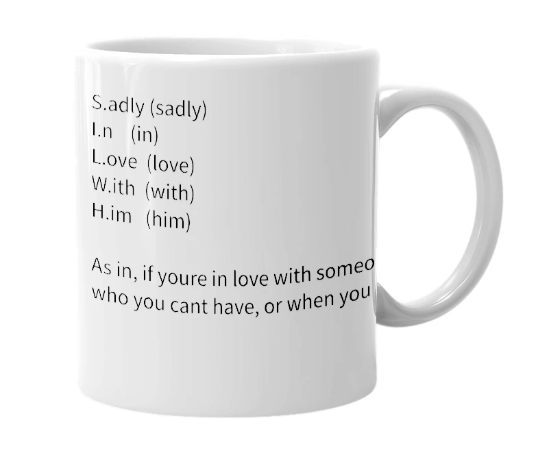 White mug with the definition of 'silwh'