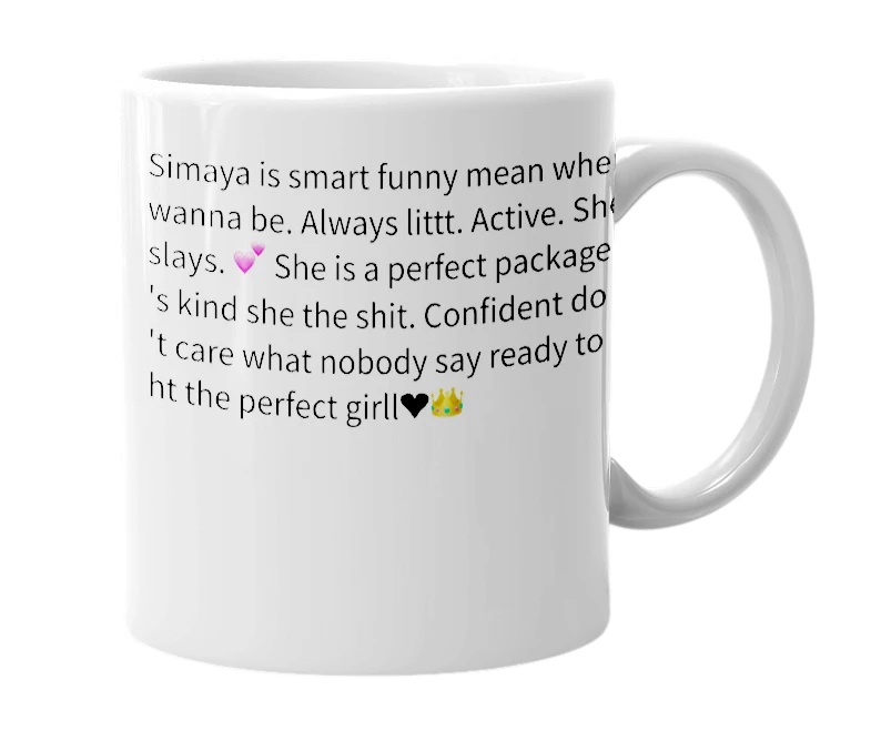 White mug with the definition of 'simaya'