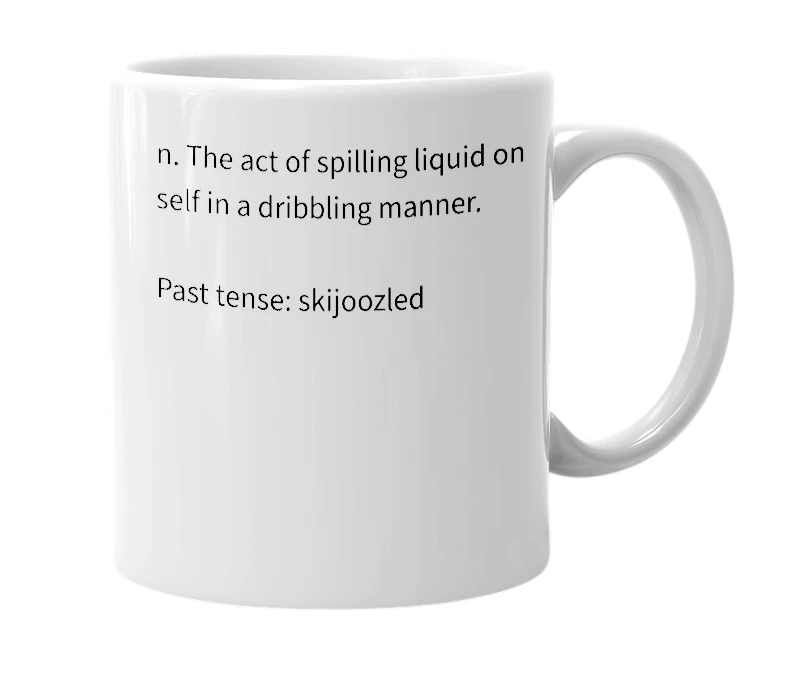 White mug with the definition of 'skijoozle'