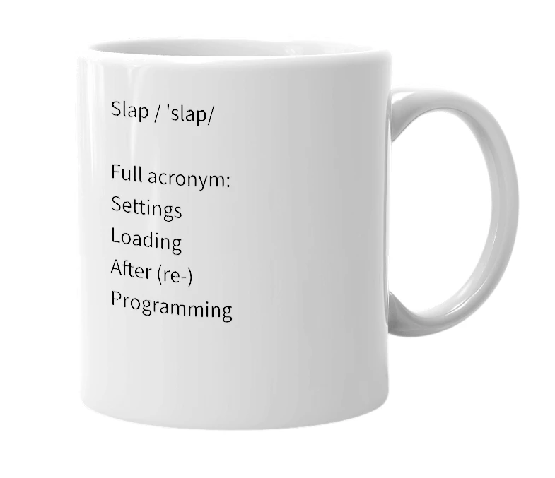 White mug with the definition of 'slap'