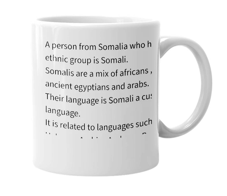 White mug with the definition of 'somali'