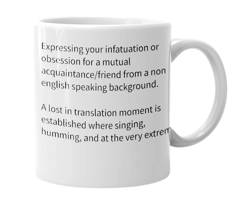 White mug with the definition of 'sound loving'